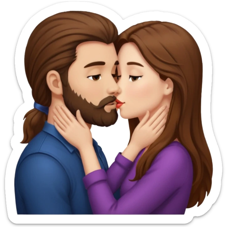 bearded man and woman with long brown hair kissing sticker