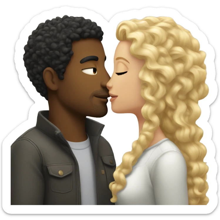 curly black hair man kisses a blonde girl with straight hair  sticker