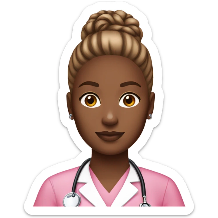 Nurse with white girl brown messy bun pink scrubs Louis Vuitton bag  sticker