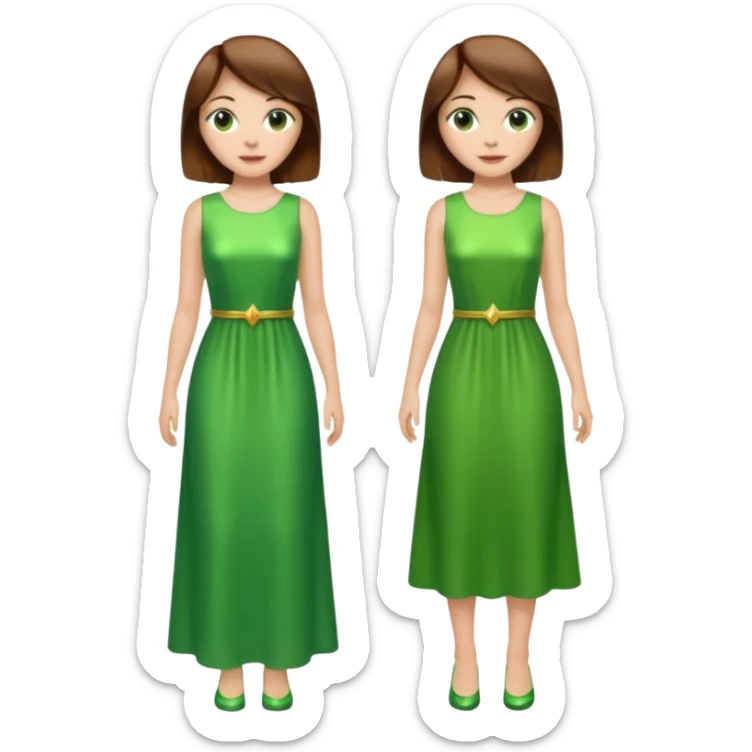 woman lshort brown hair green shiney long dress full body sticker