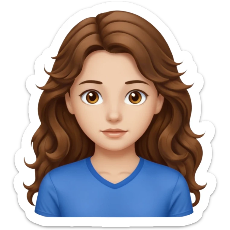 brown hair, hazel eyes, blue athletic shirt, wavy long hair pretty girl sticker