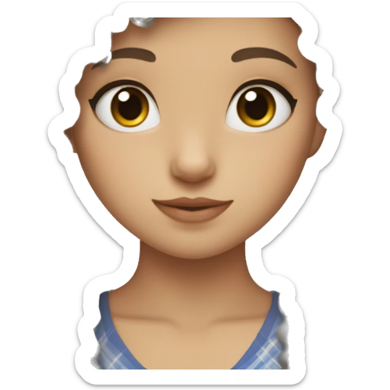 Girl with dark blonde curly hair with grey eyes and Scotland grey cat sticker