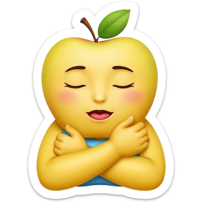 yellow apple emoji, arms crossed around itself as if choking, closed eyes, tongue out sticker