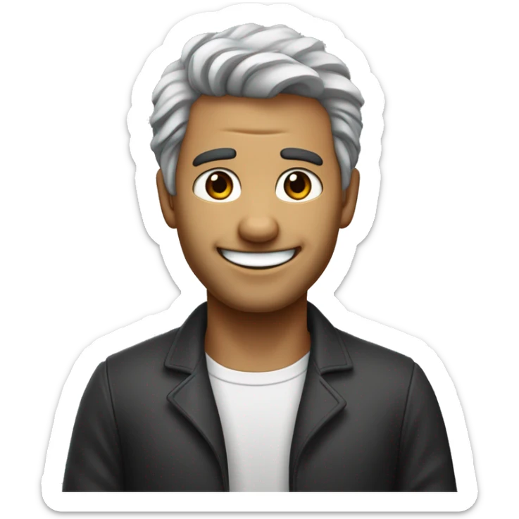 homme un peu agé assez sérieux avec cheveux noir avec un peu de gris petit yeux et peau blanche mais un peu bronzé. Il me faut juste le visage qui fait un grand sourire sticker