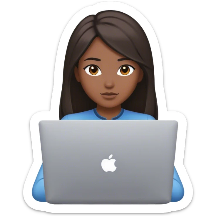 A female avatar dusky skin and medium straight hair working on laptop  sticker