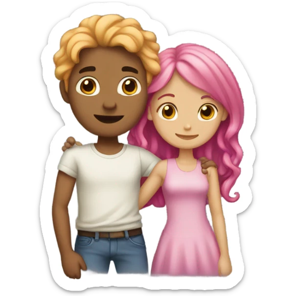 make a guy and a girl, they are hugging, the girl has pink long wavy hair. The guy has black hair and light skin sticker