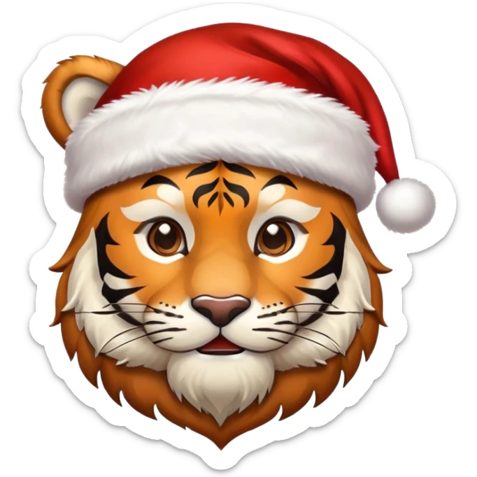 tiger face wearing Christmas Santa hat and scarf for New Year Twitch emote sticker