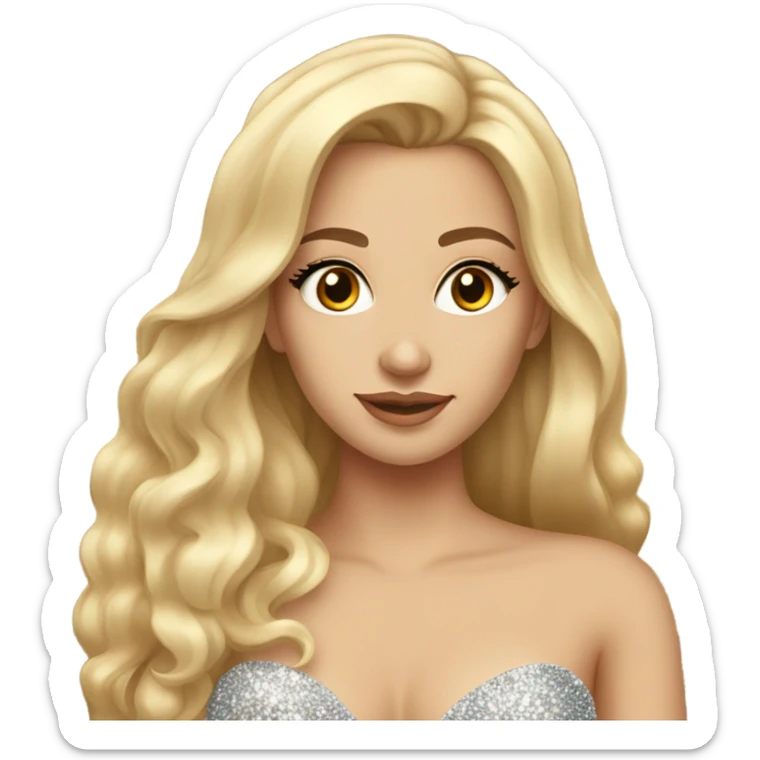 Gorgeous blonde woman, brown eyes, long hair, wearing a sparkly gown; full body view sticker