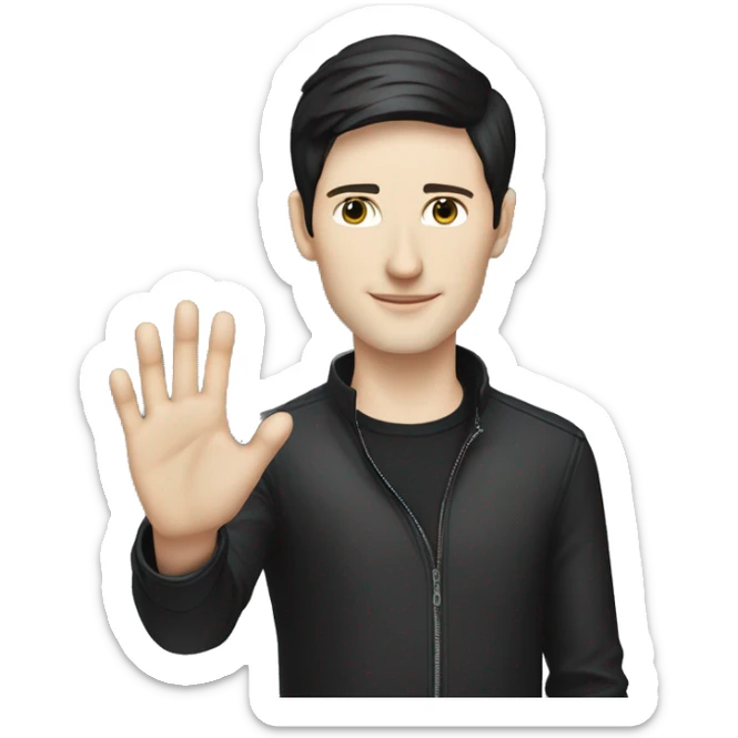 Pavel Durov stands and holds his hand extended to the side, as if he has something in his palm sticker