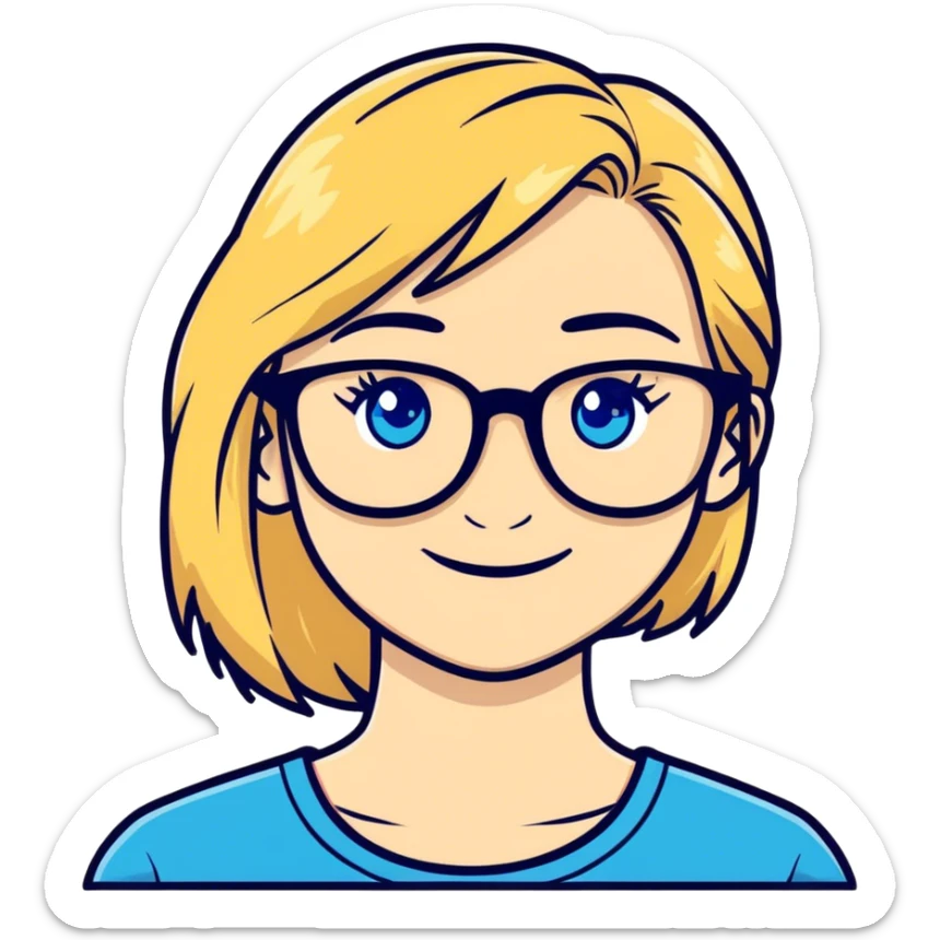 smiling blonde girl portrait blue eyes and glasses in love sticker