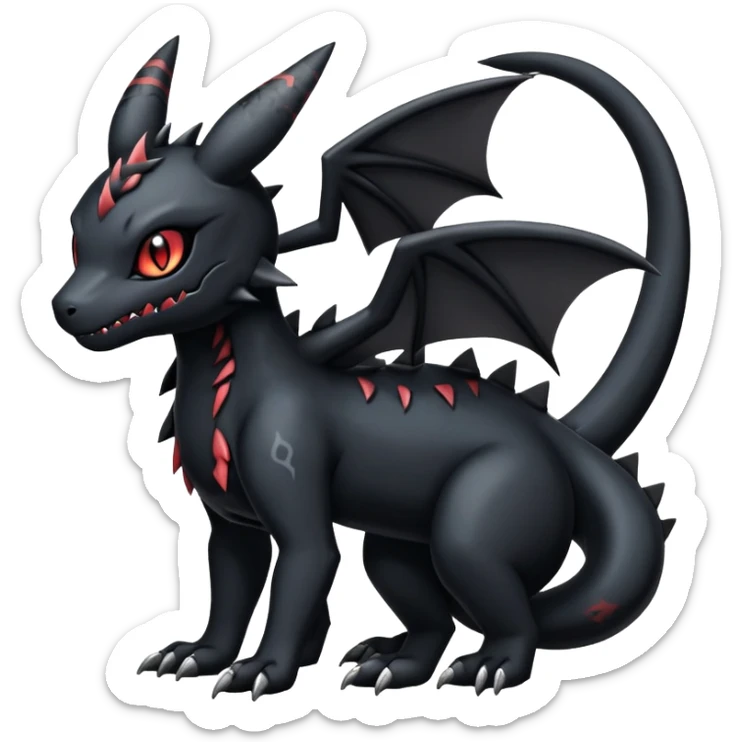 Gothic Edgy Badass Gloomy Cute Dark Guilmon-Salandit-Umbreon-Fakémon-hybrid-creature (full body)  sticker