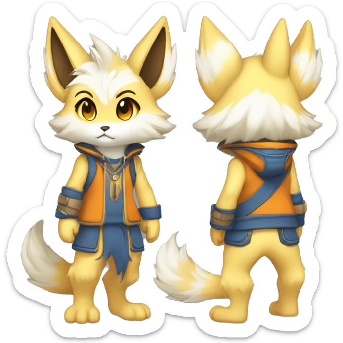 Anthro-Edgy-Cool-Blue-Yellow-Beige-Orange-Contrast-Colors-Fantasy-Fur-Sona-Chibi-Shiny-Fakémon-Hybrid full body sticker