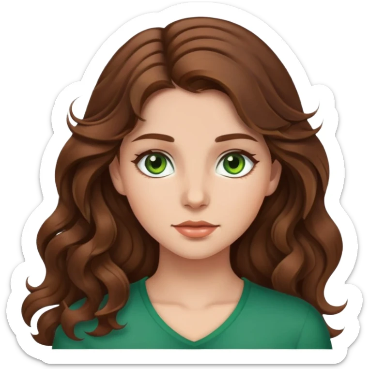 dziewczyna z brązowymi falowanymi włosami i brązowo zielonymi oczami sticker
