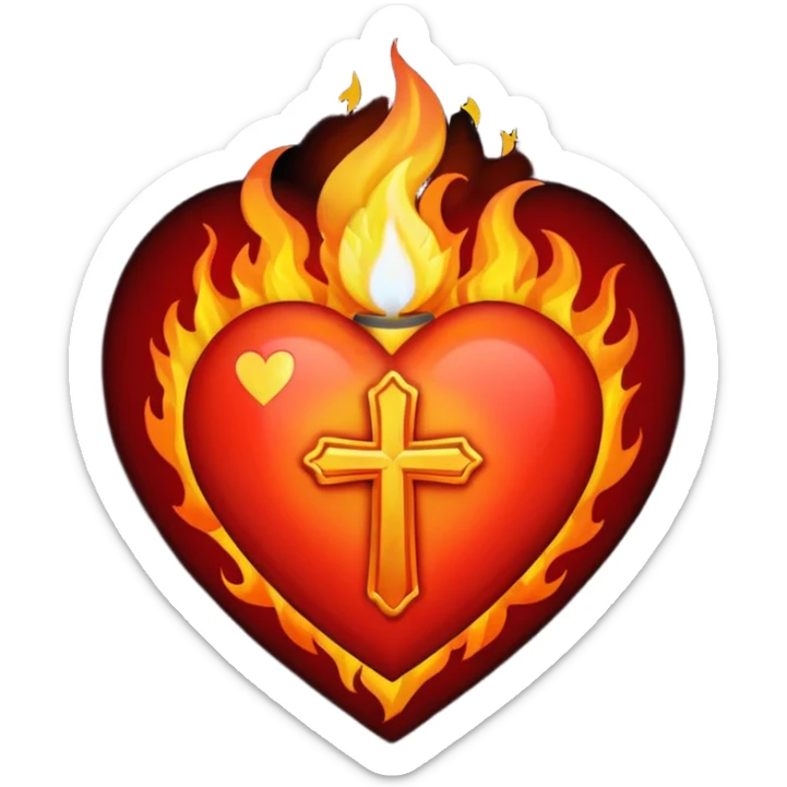 A heart with a cross and flame coming out of the top sticker
