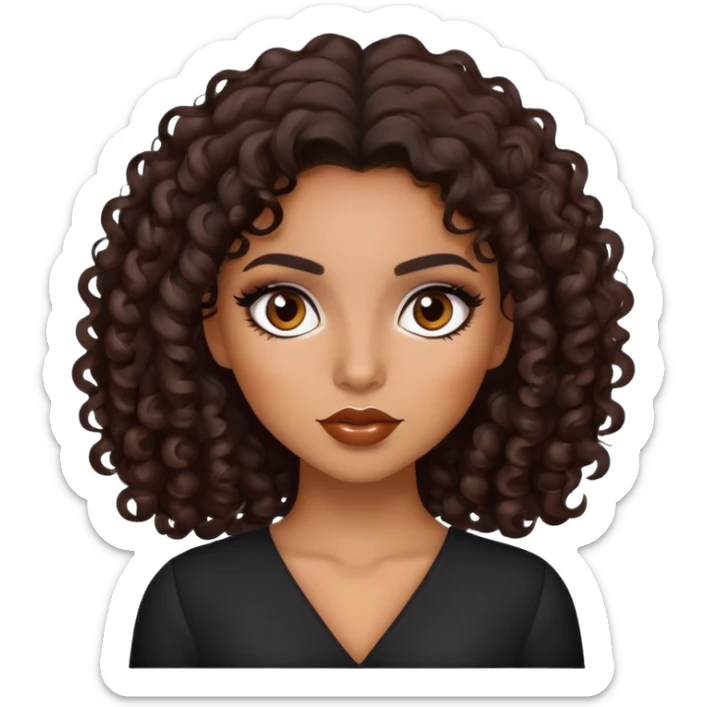Carmel skin girl with dark brown curls and dark brown eyes with Latina makeup  sticker