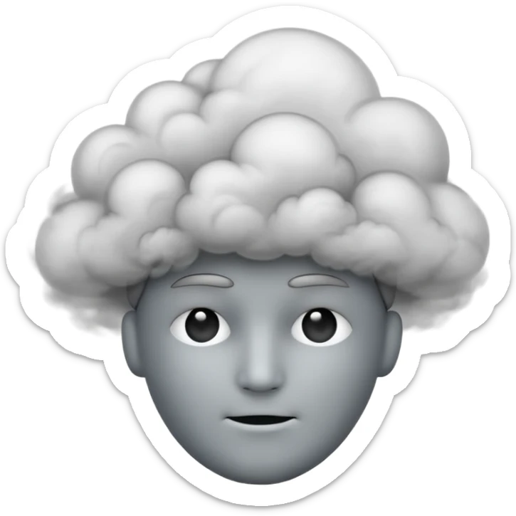 Minimalist emoji-style sticker of a faceless head surrounded by smoke. No facial features. Grayscale tones, soft outline.
 sticker