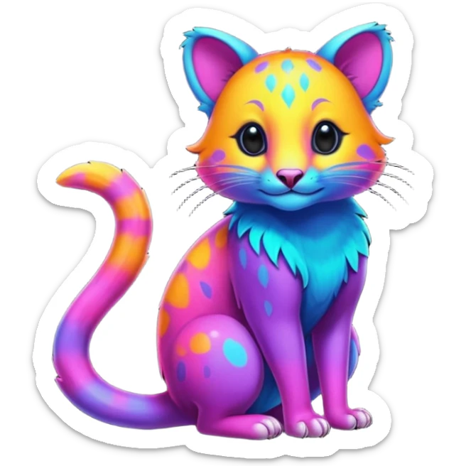 Colorful neon-colored tropical exotic shiny beautiful fantasy-marsupial-feline-Cacomistle-oncilla-animal-hybrid (full body) sticker