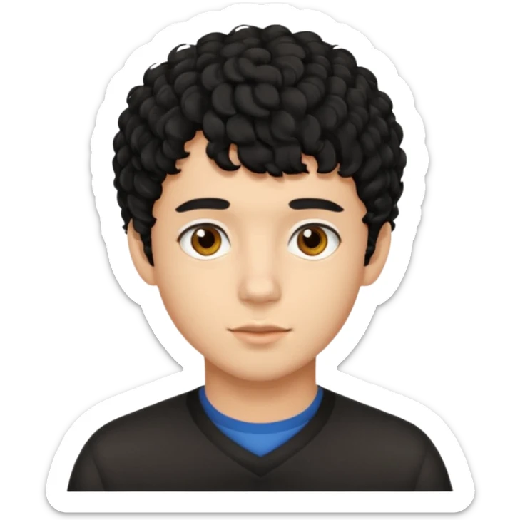 Young man with black curly hair fringe Haircut and light darāt skin sticker