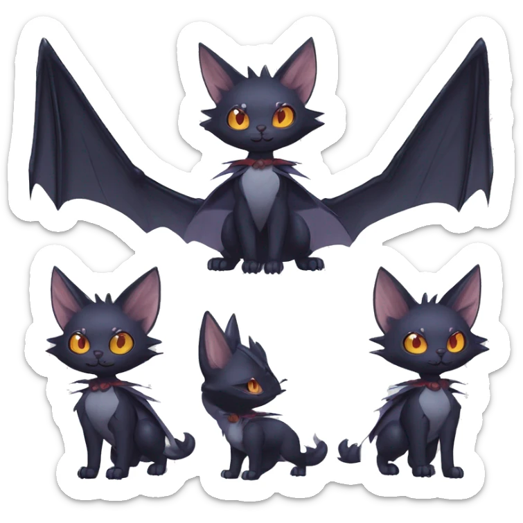   cool edgy beautiful fantasy anime-style dark animal vampiric Nargacuga-cat-hybrid Fakemon with big fangs and bat-wing-ears with a cape full body sticker