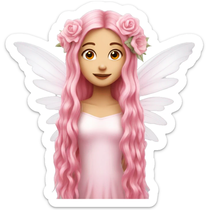 Beautiful, flower, fairy, pink, white, long hair, with pink wings sticker