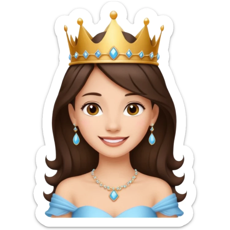 a beautiful brunette hair princess, wear a crown, wearing a gown with elegant piercing and smile gently  sticker