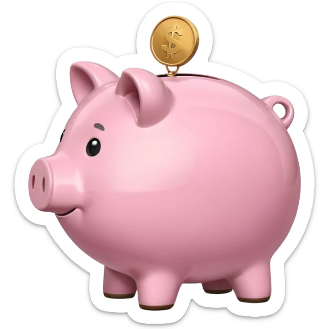 A piggy bank with a coin being inserted, symbolizing company pension savings. Minimalist, clean emoji design. sticker