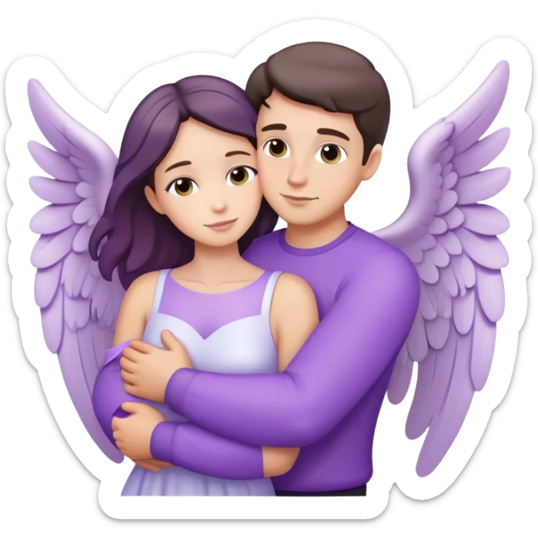 White brunette man human ray of light hugging a pastel purple woman angel sticker