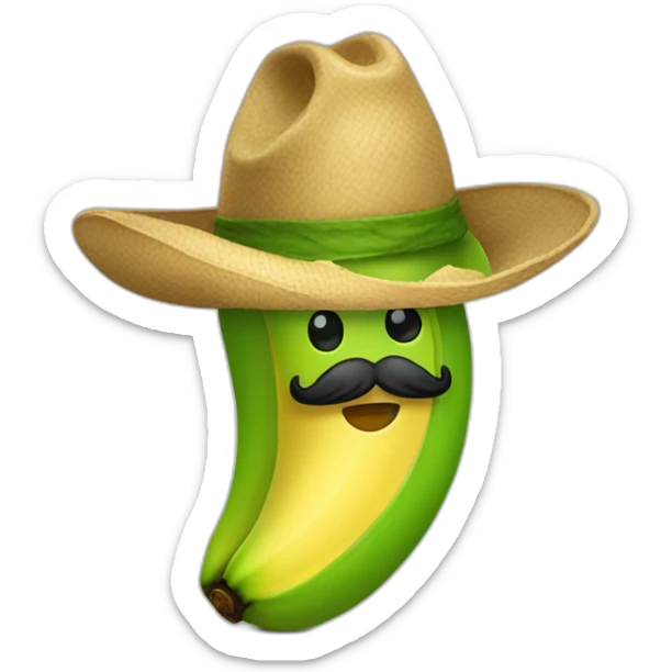un cuerpo de platano verde que tenga un bigote y un sombrero de paja sticker
