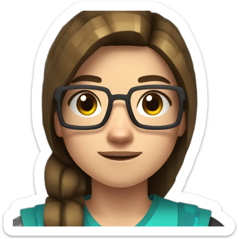 A Minecraft addicted 11 year old girl with brown shoulder length hair and glasses  sticker