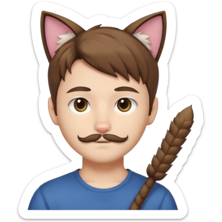 white boy with cat tail with little facial hair and cat ears with brown hair and anime features sticker