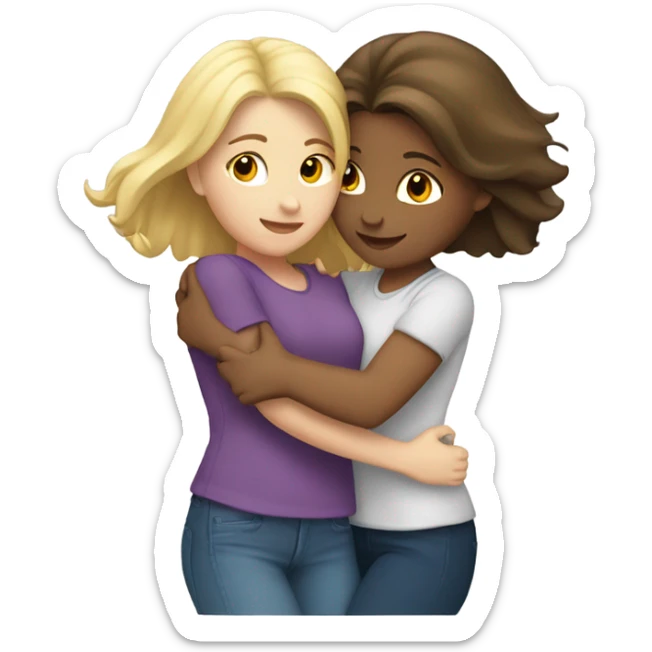 Two girls hugging brunette and blonde hair both white sticker