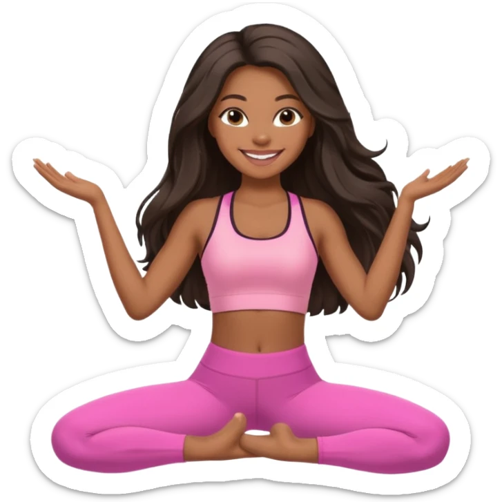 black birthday girl long hair, pink pilates outfit sticker