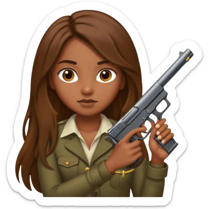 Brown skin girl with long hair holding a gun sticker