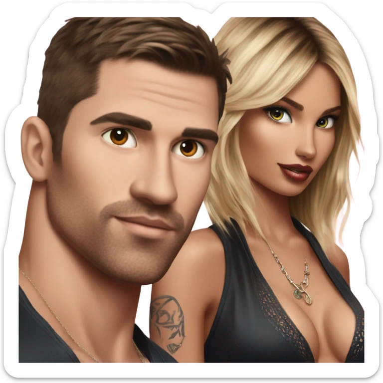 Photo of Victoria secret model having a serious conversation with a tattooed male model  sticker