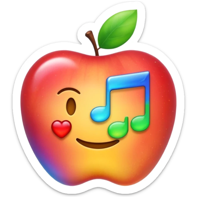 burbuja de pensamiento emoji estilo Apple con una nota musical futurista dentro, colores vibrantes, sensación de innovación y tecnología sticker