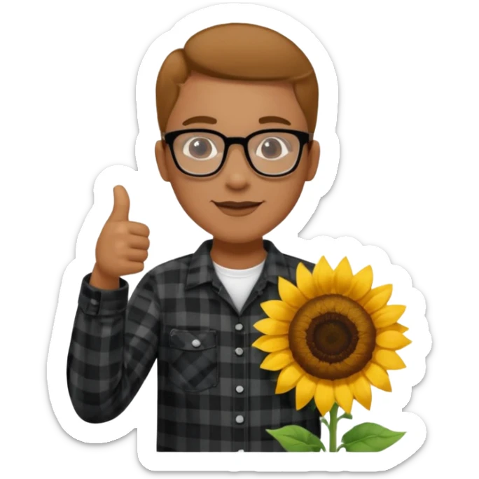 Make my biology teacher shes light brown, wears glasses, fat, all black flannel and sunflower shirt under and make her give 1 thumbs up sticker
