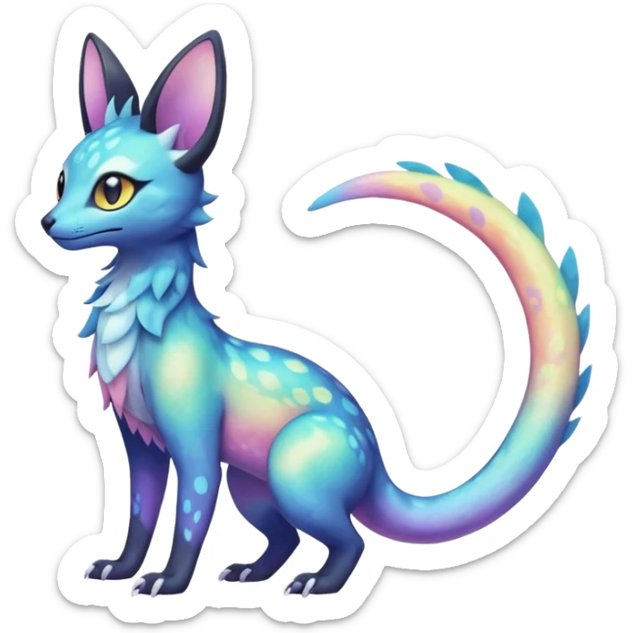 Shiny Pastel White Iridescent Celestial Salandit-Umbreon-Genet-Noivern-Noibat-Serval-Hybrid (Full body) sticker