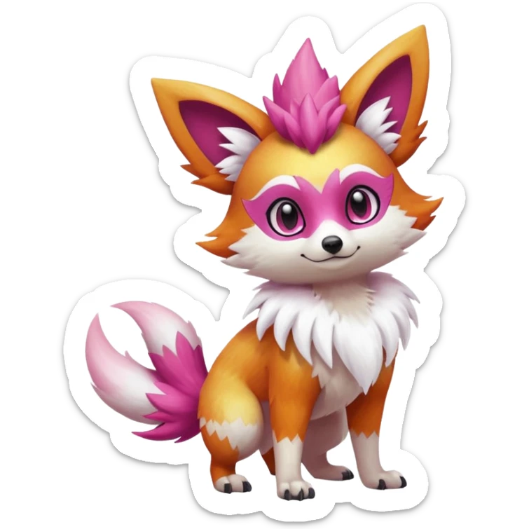 Electric girly feminine elegant lanky realistic shiny glittery shimmering shimming snowy white pink magenta feathery Fennekin-Growlithe-Electrike-fusion-Fakemon-Pokémon-creature (full body) sticker