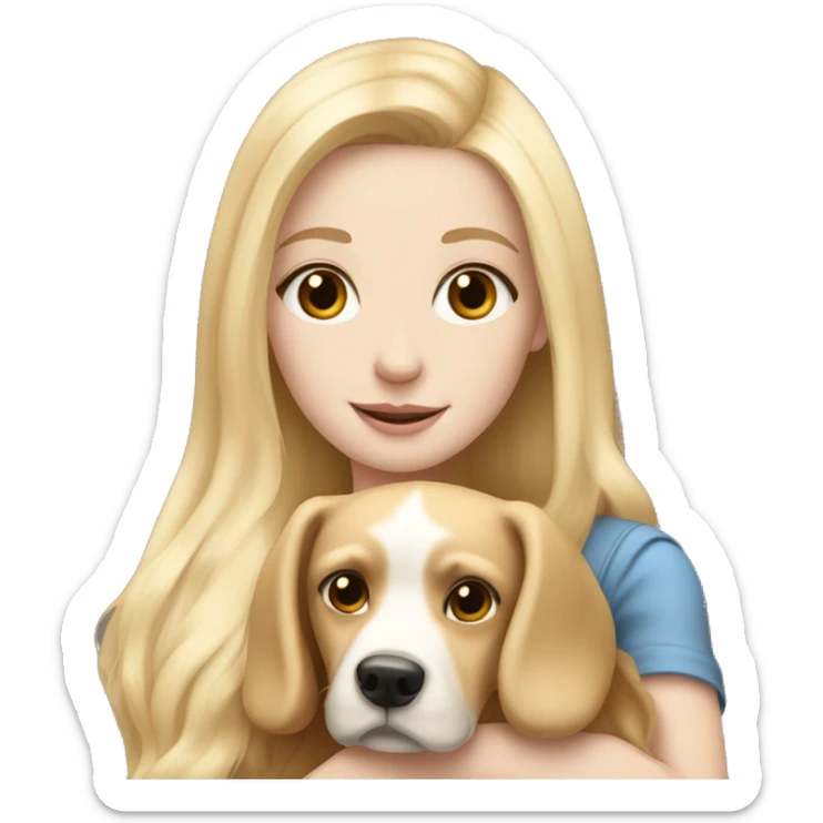 pretty woman with pale skin, very long blonde hair hugging a dog sticker