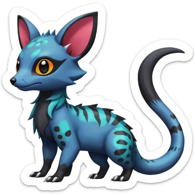 Rare exotic cute epic aesthetic colorful Salandit-Eevee-Civet-species-Fakemon-hybrid-creature, with markings, full body sticker