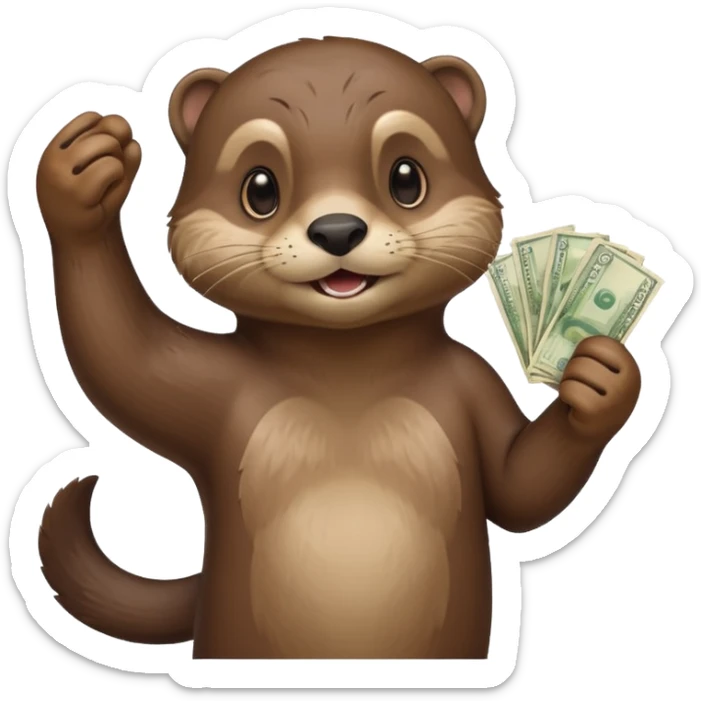 generate a take my money otter emoji, similarly to the futurama phlipp emoji. with philipp holding some banknotes in his fist high sticker