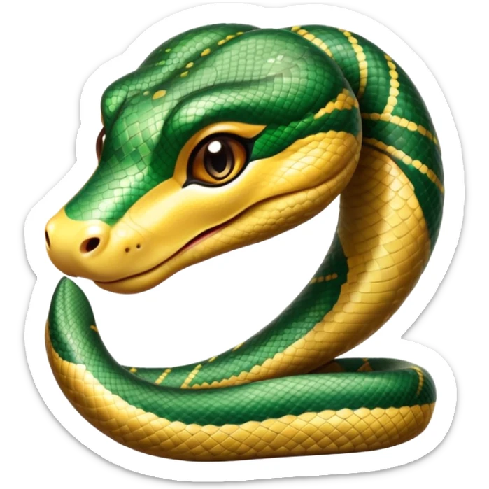 cinematic-cute-anaconda-portrait-emoji,-head-tilted-playfully-and-inquisitively,-with-a-sleek,-shimmering-body-adorned-with-detailed-scale-sriped patterns-and-round,-sparkling-eyes-full-of-wonder,-simplified-yet-irresistibly-adorable-features sticker