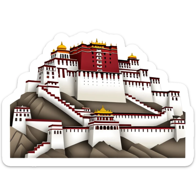 Potala Palace Lhasa Tibet simple cartoonish emoji style white and red Tibetan building sticker