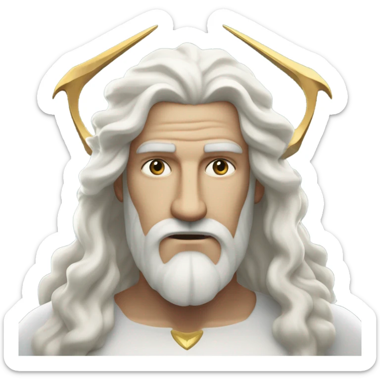 white man Poseidon with gold trident. long white hair white dress watch out sticker