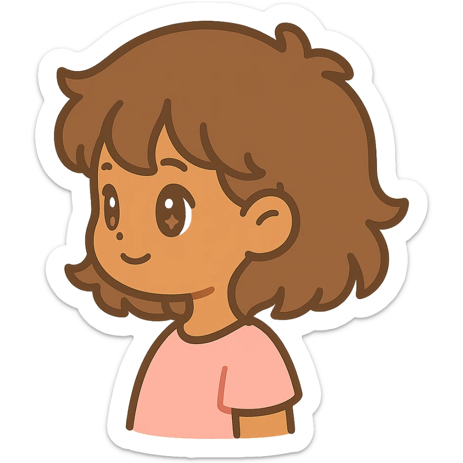 cute aesthetic girl with brown eyes, honey tan skin, brown wavy wolf cut hairstyle, wearing a pinkish dress, profile picture sticker