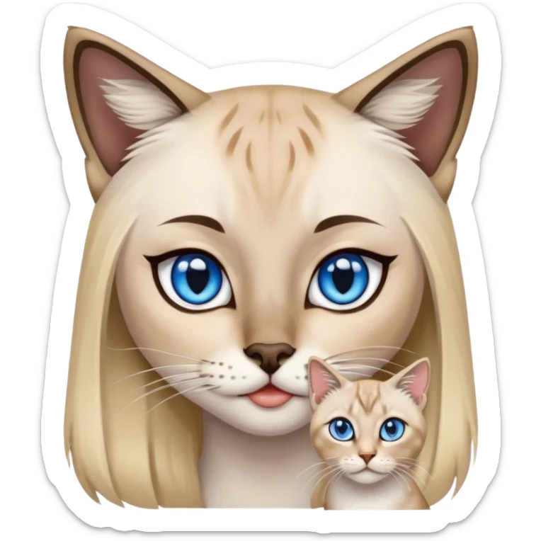 point lynx siamese cat with blue eyes and a girl with black and blonde hair sticker