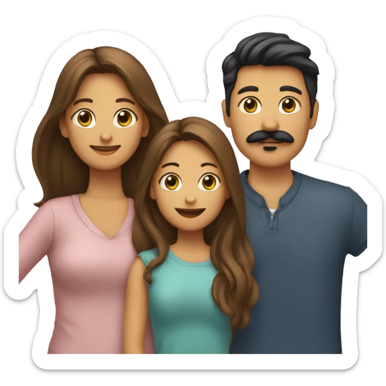 Familia de 4 personas madre, joven con bigote adolescente y mujer adolescente con un perro yorkshire sticker