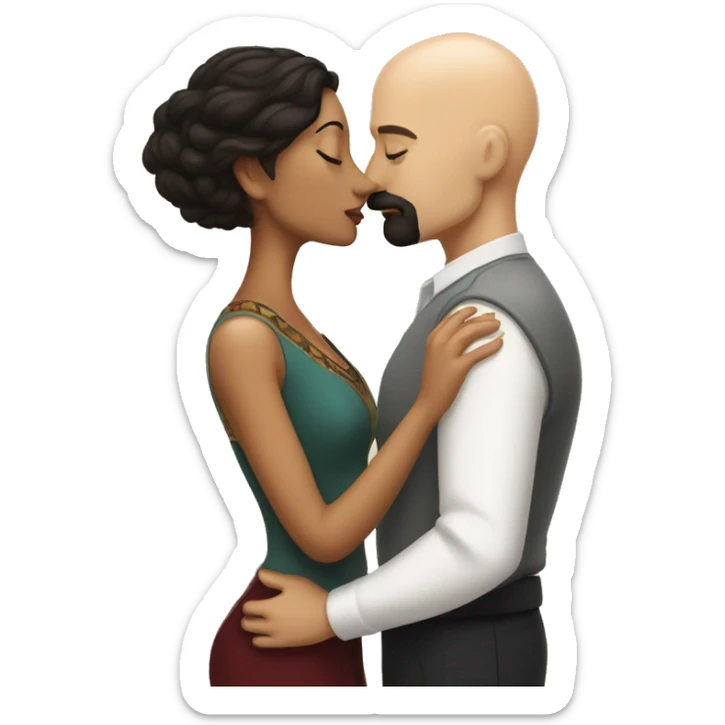 White Man bald with dark beard kissing short Mexican woman with long dark wavy hair sticker