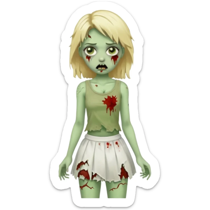 zombie blonde girl with white skirt, green skin and that it be in frontal zoom form sticker
