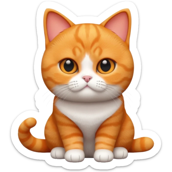A 3D cartoon British Shorthair cat in vibrant orange ginger tone, smooth plush fur, round eyes, warm cinematic lighting, Memoji style. full body or half body. sticker